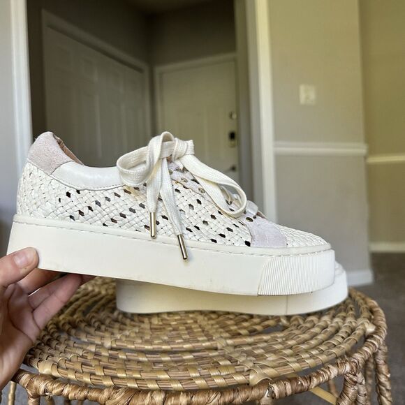 Joie Handan WHITE Woven Leather Platform Lace-Up Sneakers EU 37.5 US 7.5 - Picture 14 of 16